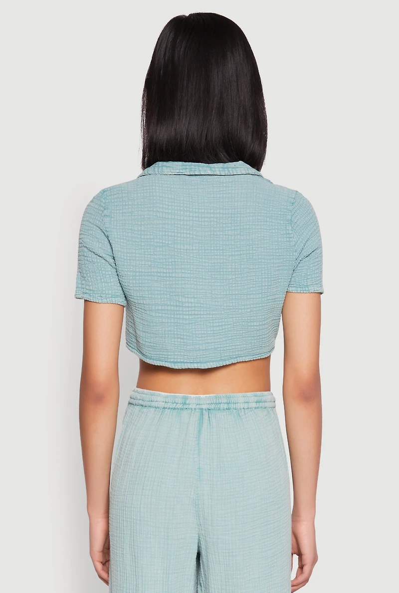 Spoon Jeans Gauze Knit Cropped Shirt