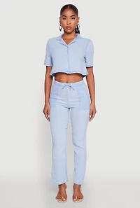 Womens Spoon Jeans Gauze Knit Cropped Shirt, Blue,