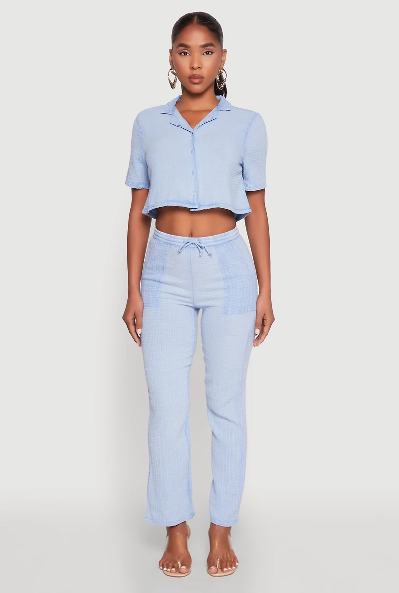 Womens Spoon Jeans Gauze Knit Cropped Shirt, S