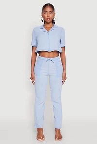 Womens Spoon Jeans Gauze Knit Cropped Shirt, Blue,