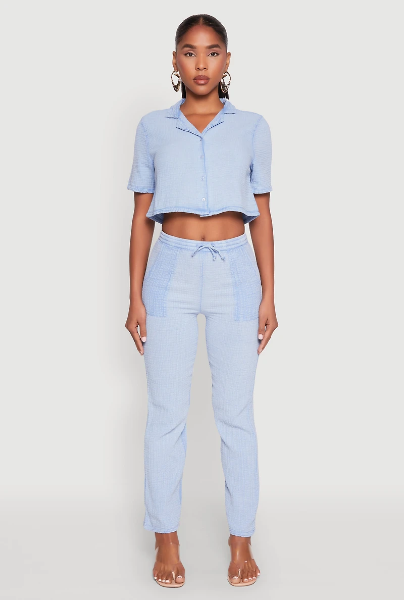 Womens Spoon Jeans Gauze Knit Cropped Shirt, S