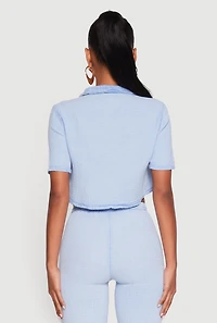 Womens Spoon Jeans Gauze Knit Cropped Shirt, Blue,