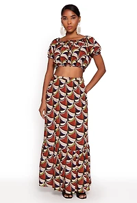 Womens Spoon Jeans Lettuce Edge Crop Top, Multi, Size M
