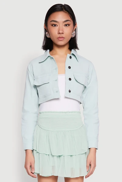 Womens Spoon Jeans Denim Cropped Jacket, Green, Size M