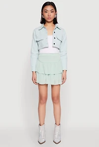 Womens Spoon Jeans Denim Cropped Jacket, Green, Size M