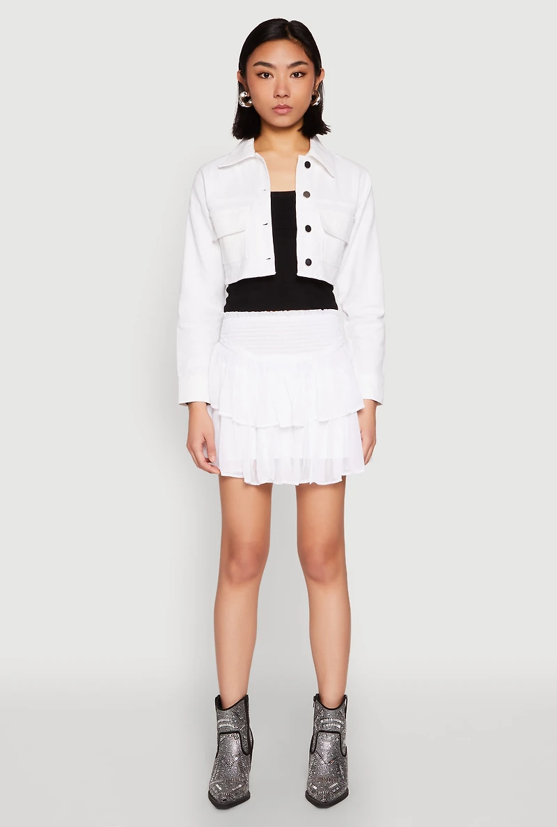 Spoon Jeans Smocked Waist Tiered Skirt