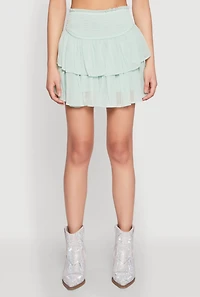 Womens Spoon Jeans Smocked Waist Tiered Skirt, M