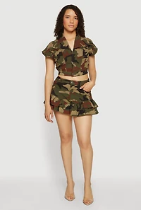 Ruffle Hem Camo Print Shorts