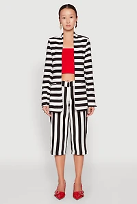 Womens Striped Padded Shoulder Blazer, M