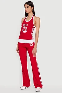 Contrast Trim Graphic Print Halter Top