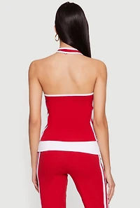 Contrast Trim Graphic Print Halter Top