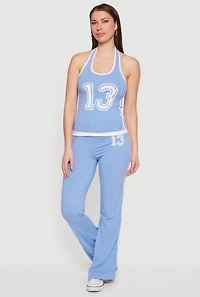 Contrast Trim Graphic Print Halter Top