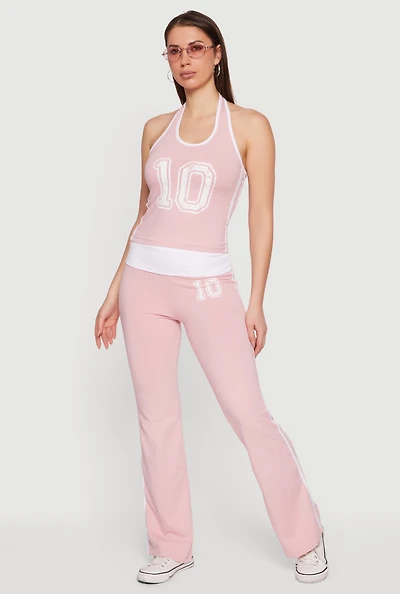 Varsity Stripe Side Graphic Fold Over Pull On Pants