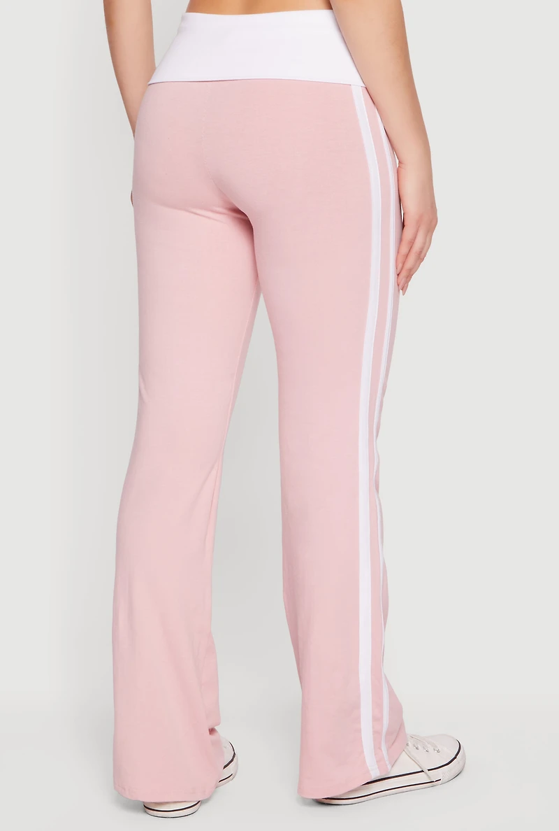 Varsity Stripe Side Graphic Fold Over Pull On Pants