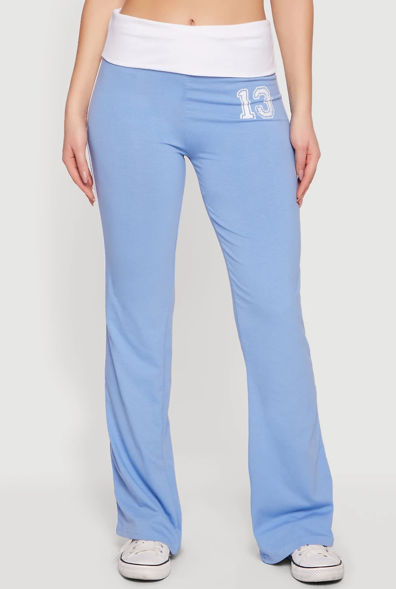 Varsity Stripe Side Graphic Fold Over Pull On Pants
