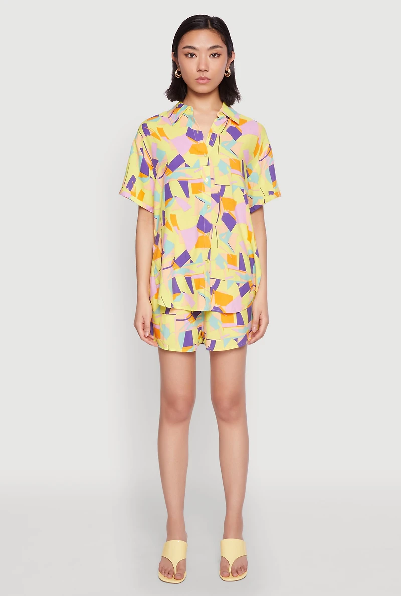 Womens Spoon Jeans Geometric Print Shirt, Multi, Size M