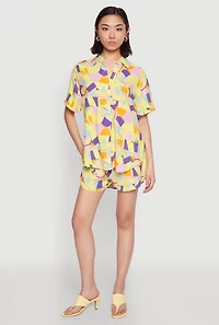 Womens Spoon Jeans Geometric Print Shirt, Multi, Size M