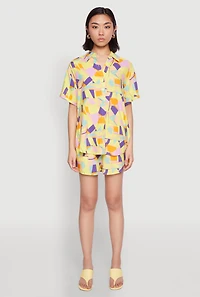 Womens Spoon Jeans Geometric Print Shorts, Multi,