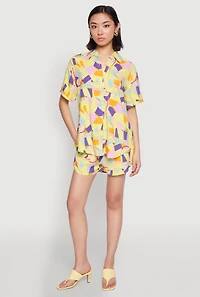Womens Spoon Jeans Geometric Print Shorts, Multi,