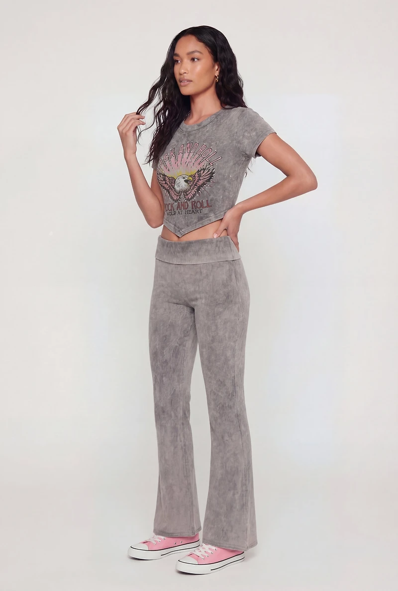 Acid Wash Fold Over High Waisted Pants