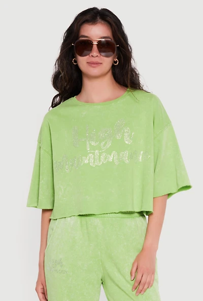 Rhinestone Graphic Raw Hem Short Sleeve Sweatshirt