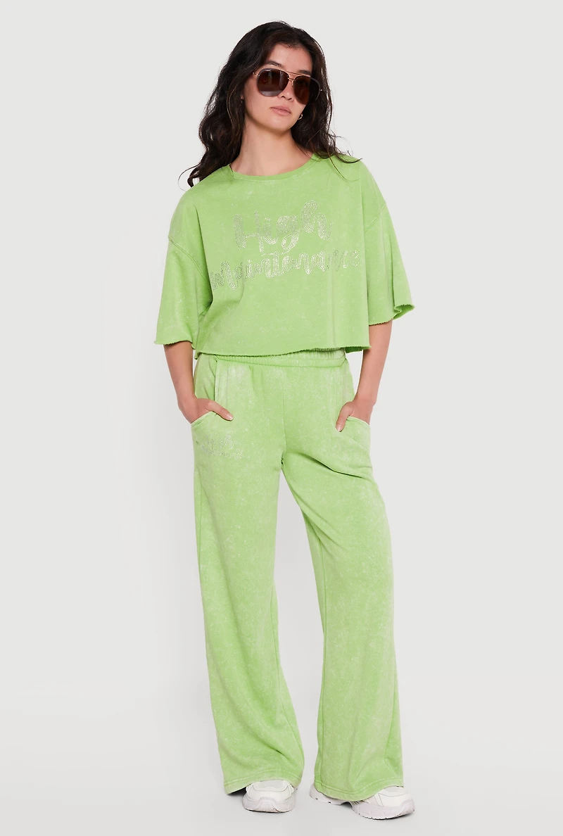 High Waisted Acid Wash Graphic Sweatpants