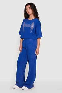 High Waisted Acid Wash Graphic Sweatpants