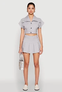 Womens Hyperstretch Pinstripe Short Sleeve Cropped Jacket, Grey, Size S