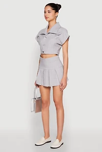 Womens Hyperstretch Pinstripe Short Sleeve Cropped Jacket, Grey, Size S