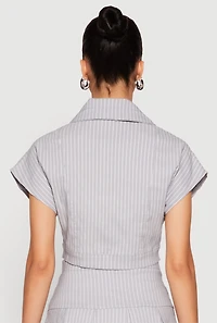 Womens Hyperstretch Pinstripe Short Sleeve Cropped Jacket, Grey, Size S