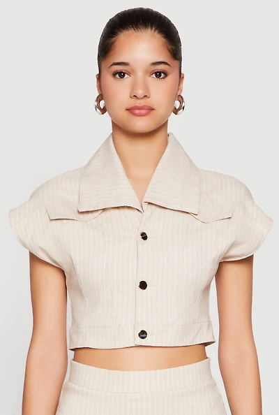 Womens Hyperstretch Pinstripe Short Sleeve Cropped Jacket,