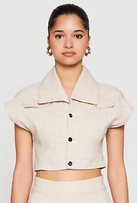 Womens Hyperstretch Pinstripe Short Sleeve Cropped Jacket,