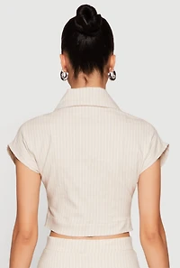 Womens Hyperstretch Pinstripe Short Sleeve Cropped Jacket,