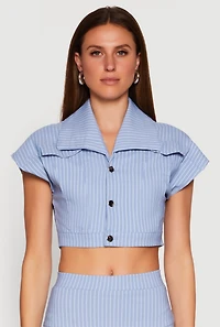 Womens Hyperstretch Pinstripe Short Sleeve Cropped Jacket, Blue, Size L