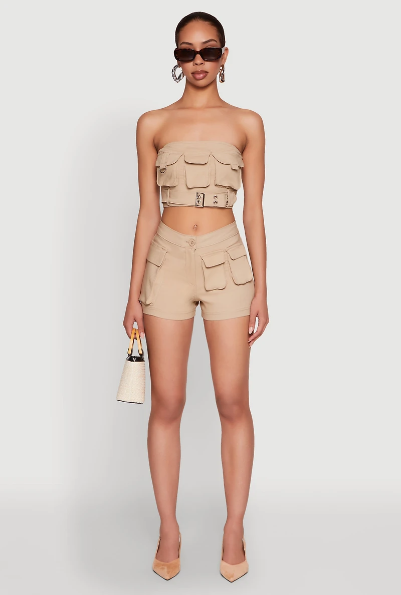 Womens Hyper Stretch Utility Shorts, Khaki, Size L