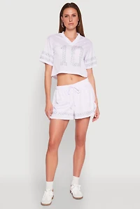 Womens Rhinestone Stripe Shorts, White, Size L
