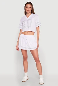 Womens Rhinestone Varsity Stripe Mesh Jersey, White,