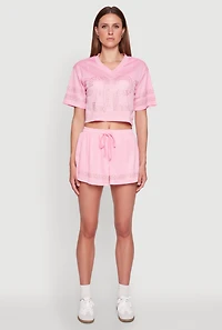 Womens Rhinestone Varsity Stripe Mesh Jersey, Pink, Size L