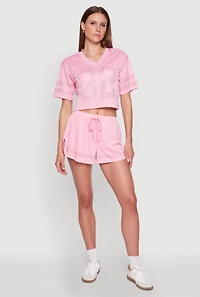 Womens Rhinestone Varsity Stripe Mesh Jersey, Pink, Size L