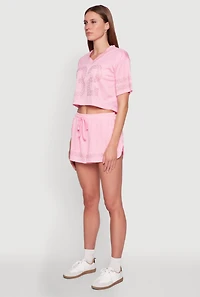 Womens Rhinestone Varsity Stripe Mesh Jersey, Pink, Size L