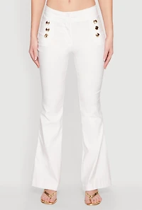 Womens Flared Pull On Dress Pants, White, Size M