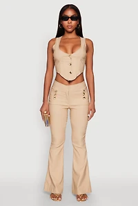 Womens Flared Pull On Dress Pants, Beige, Size S