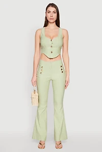Womens Flared Pull On Dress Pants, Green, Size M