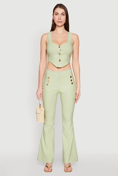 Womens Flared Pull On Dress Pants, Green, Size L