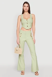 Womens Flared Pull On Dress Pants, Green, Size M