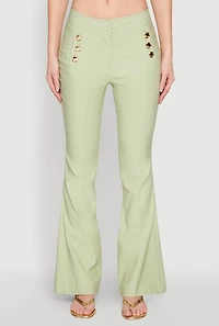 Womens Flared Pull On Dress Pants, Green, Size M