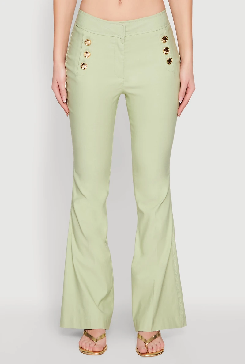 Womens Flared Pull On Dress Pants, Green, Size L
