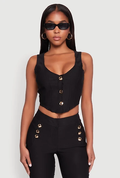 Womens Cropped Corset Detail Vest, Black, Size L
