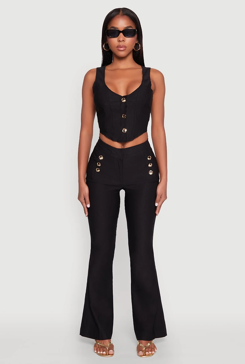 Womens Cropped Corset Detail Vest, Black, Size L