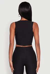 Womens Cropped Corset Detail Vest, Black, Size L